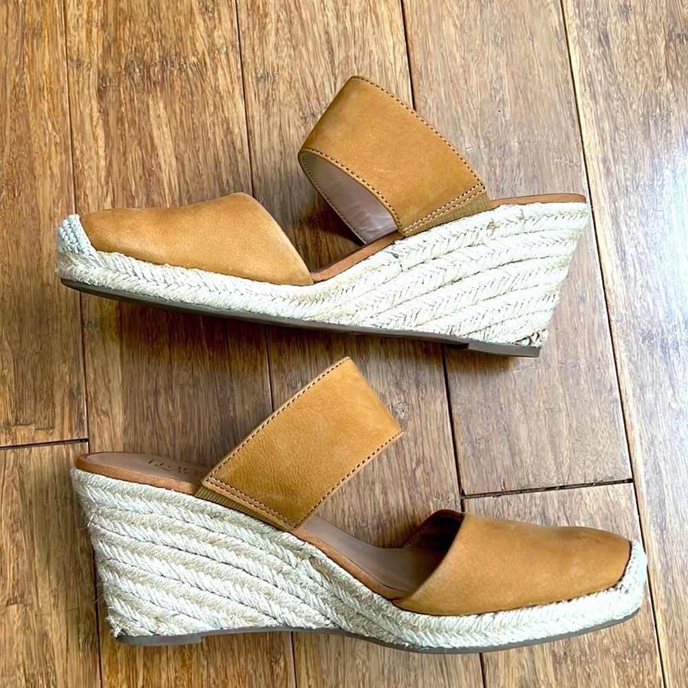 FRANCO SARTO Womens Mint Espadrille Wedges Slip On Sandal Tan Leather sz 10 - Picture 4 of 6